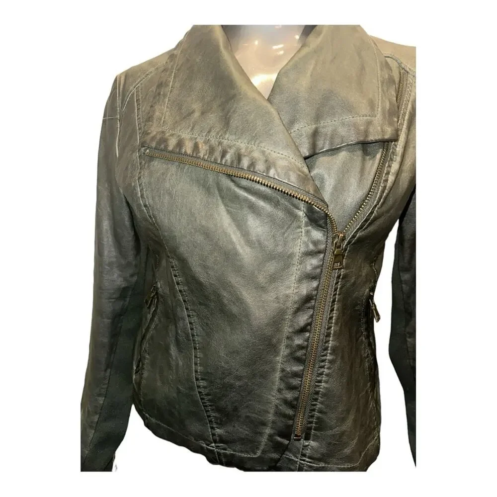 BAGATELLE Green Vegan Leather Moto Jacket Missing Size Tag - Picture 2 of 7
